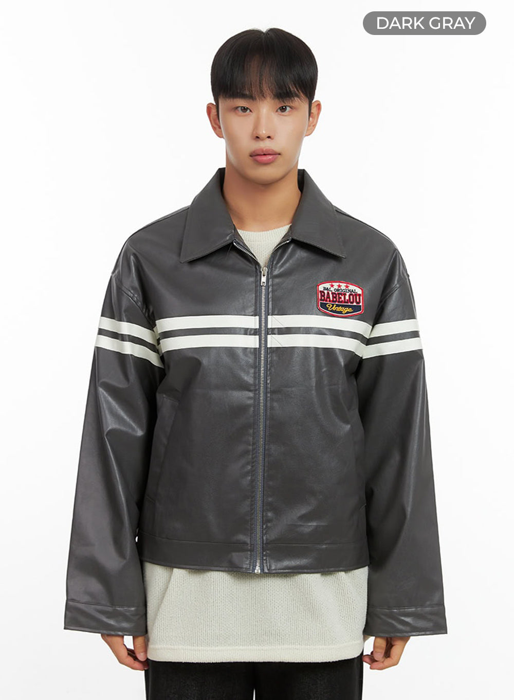 Men's Patched Zip-Up Rider Jacket IO420