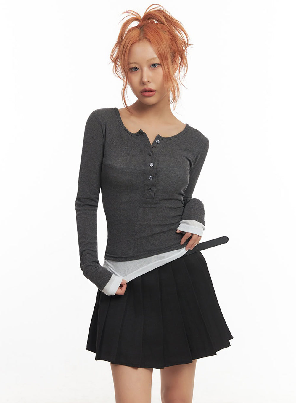 Henley Layered Long Sleeve Top IA515