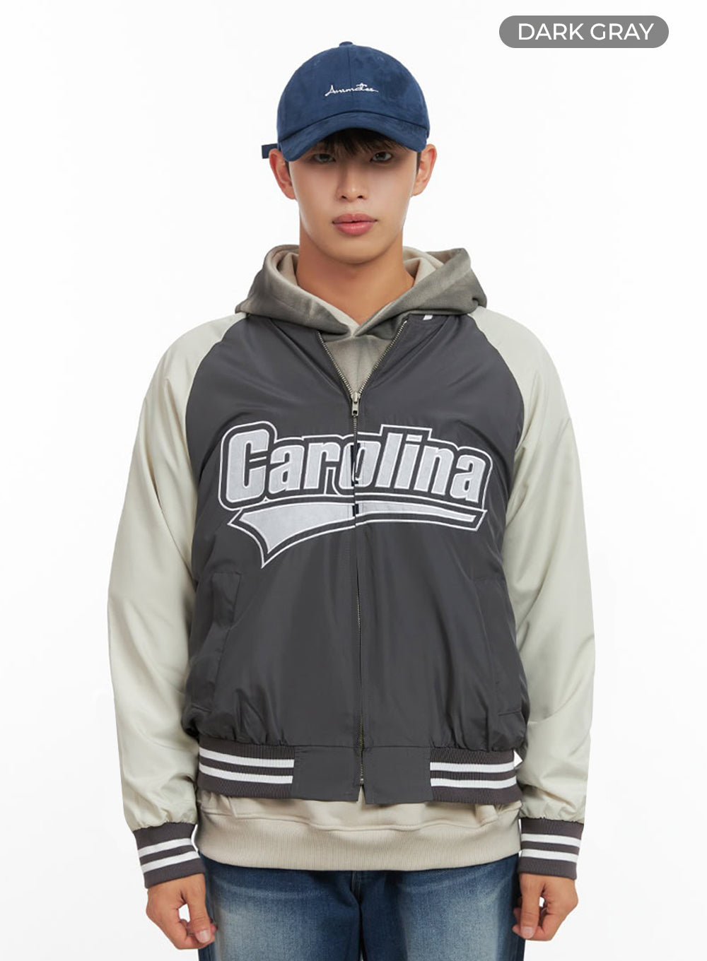 Graphic Nylon Zip Up Varisty jacket  IO420