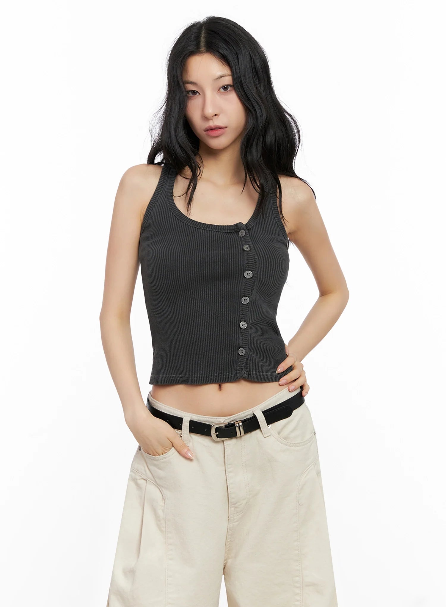 Ribbed Button-Up Tank Top IG508