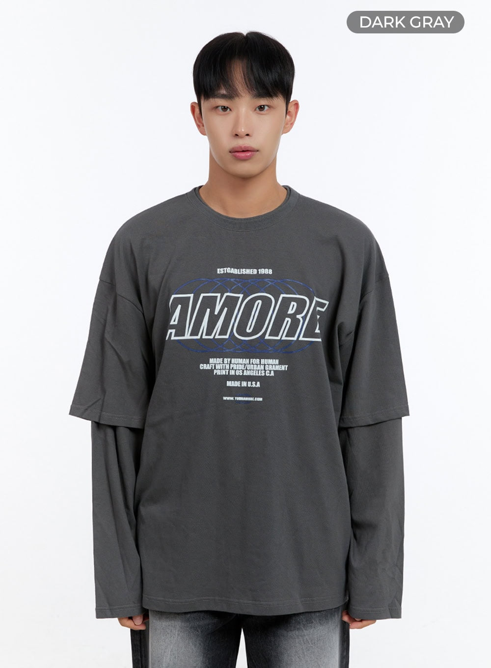 Men's Oversize Cotton Graphic Layered T-Shirt IS413