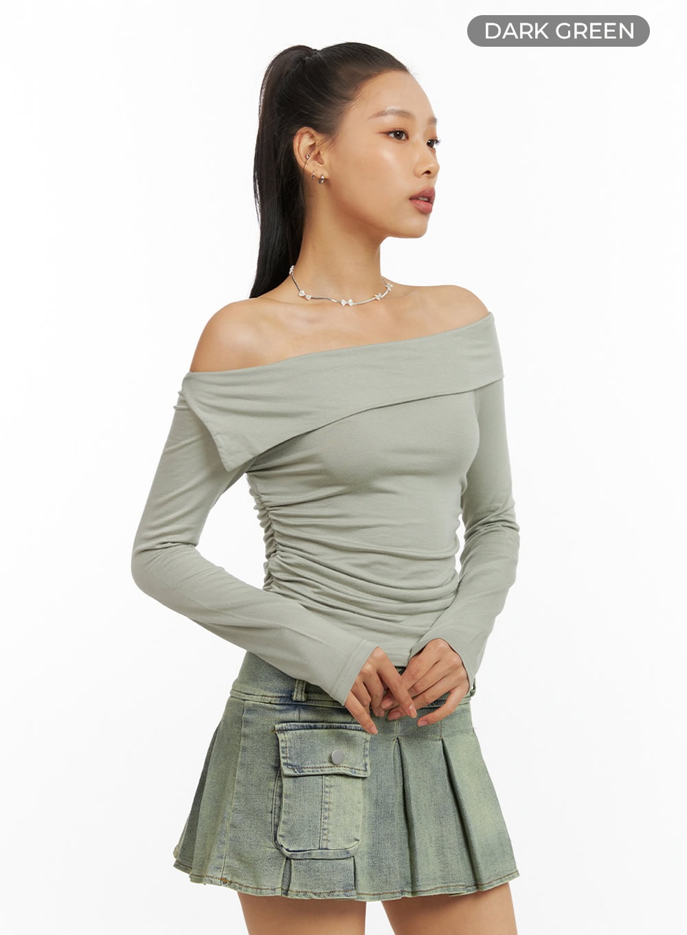 Slim Off-Shoulder Long Sleeve Top IG405