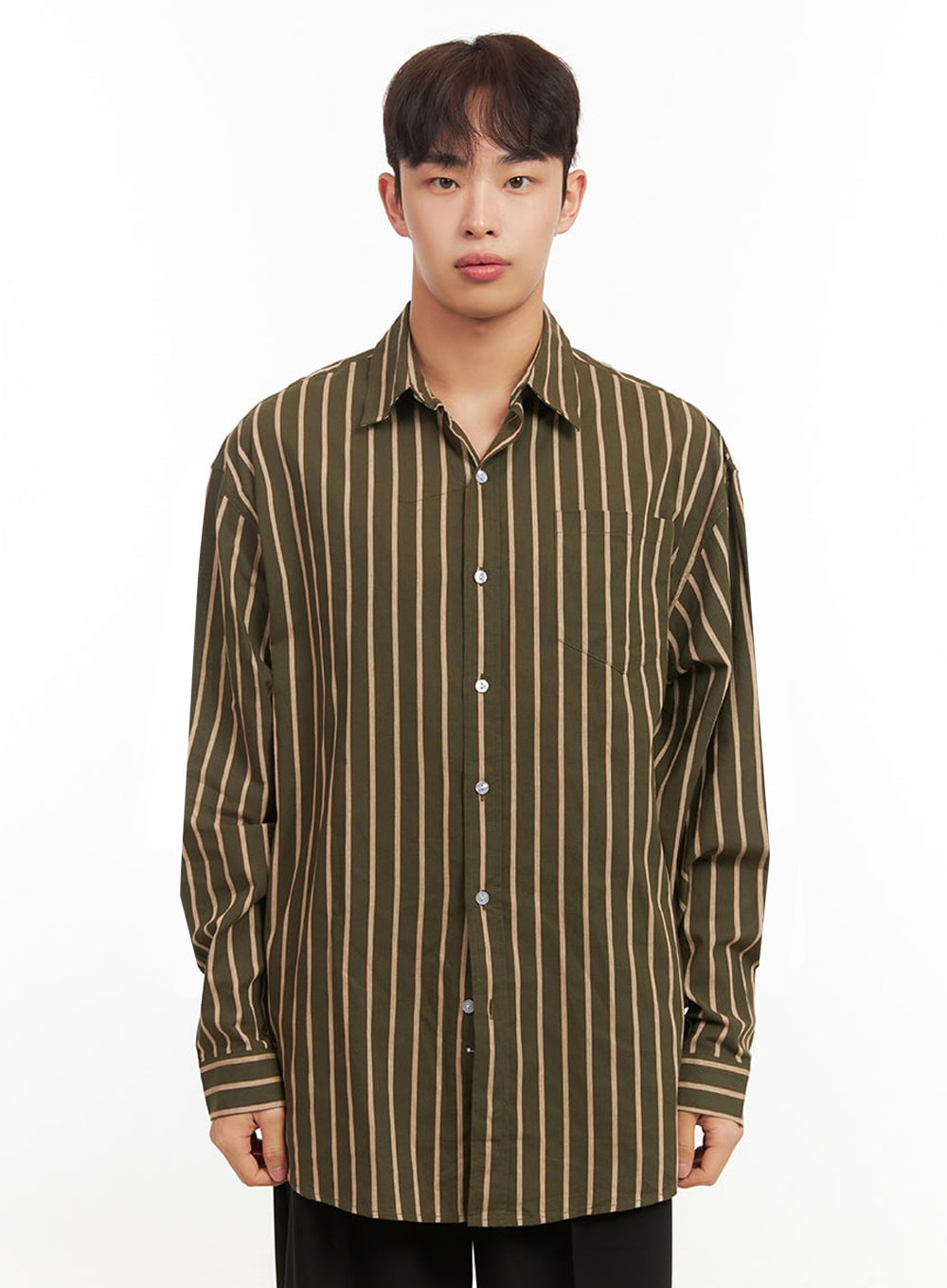 Men's Oversized Stripe Collared Button-Up Shirt IF521