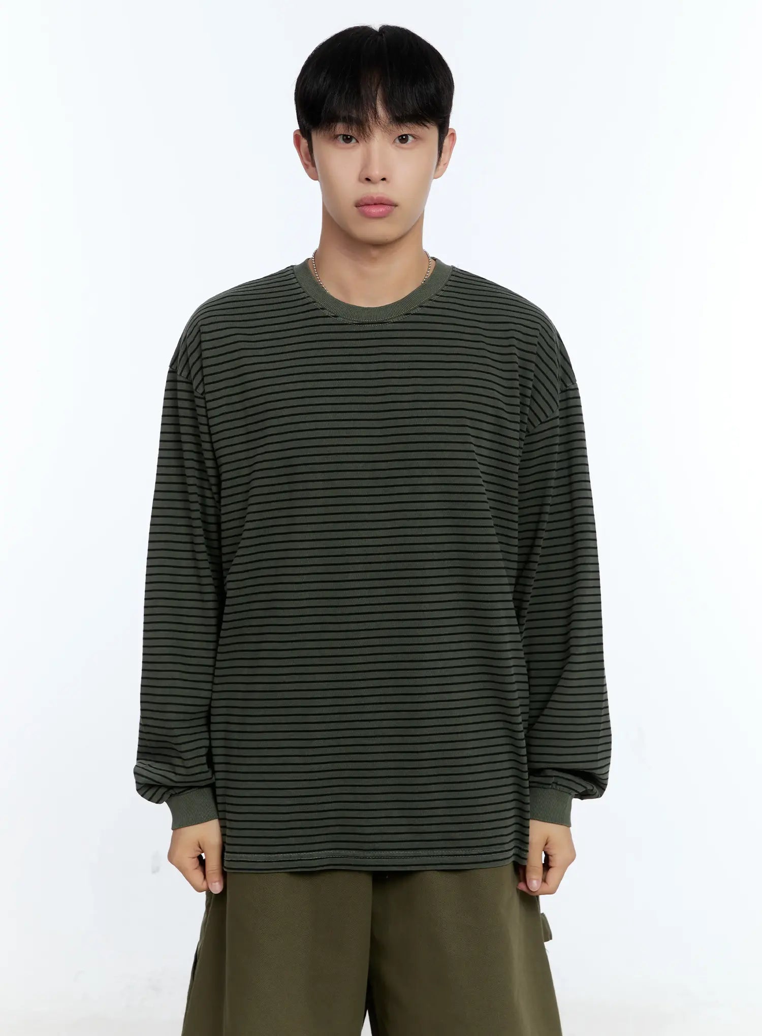 Men's Striped Crewneck Long Sleeve T-Shirt IG519