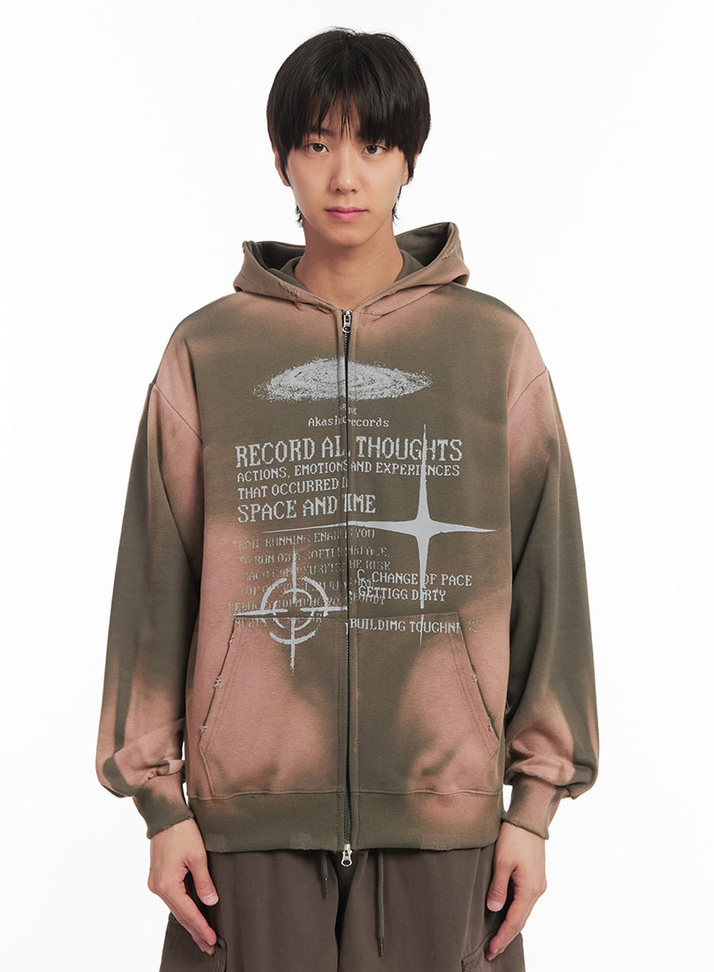 Men's Graphic Dye Washed Hooded Jacket IA510