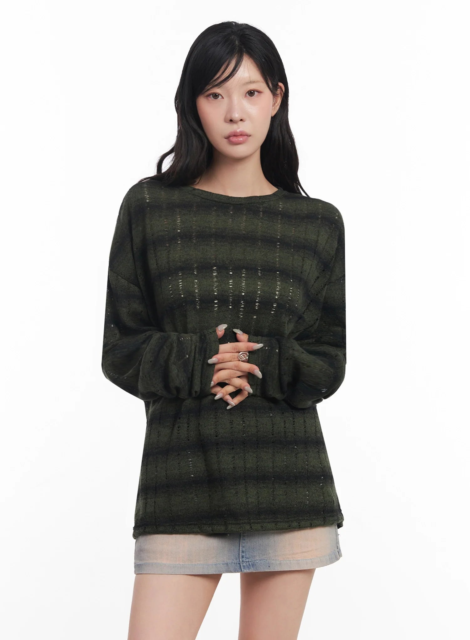 Striped Knit Long-Sleeve Pullover IC503