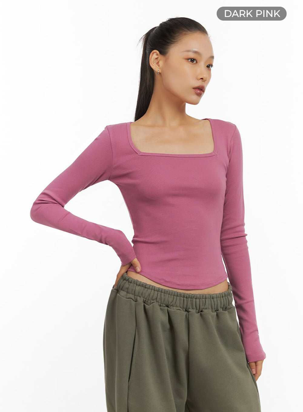 Square Neck SlimFit Long Sleeve Shirt IO409