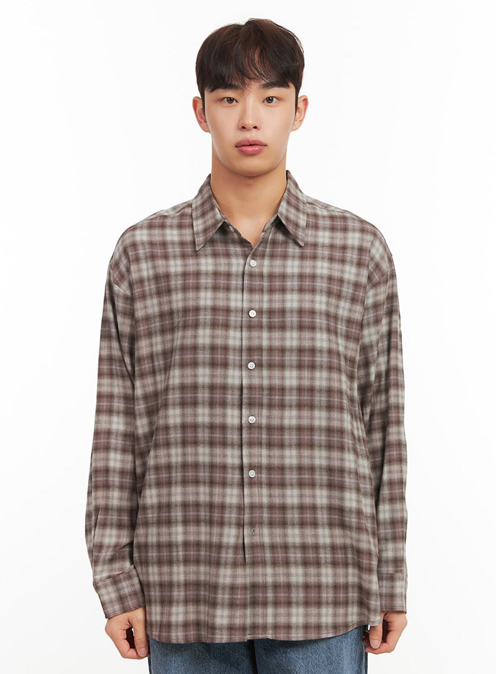 Men's Oversized Checkered Collar Shirt IF517