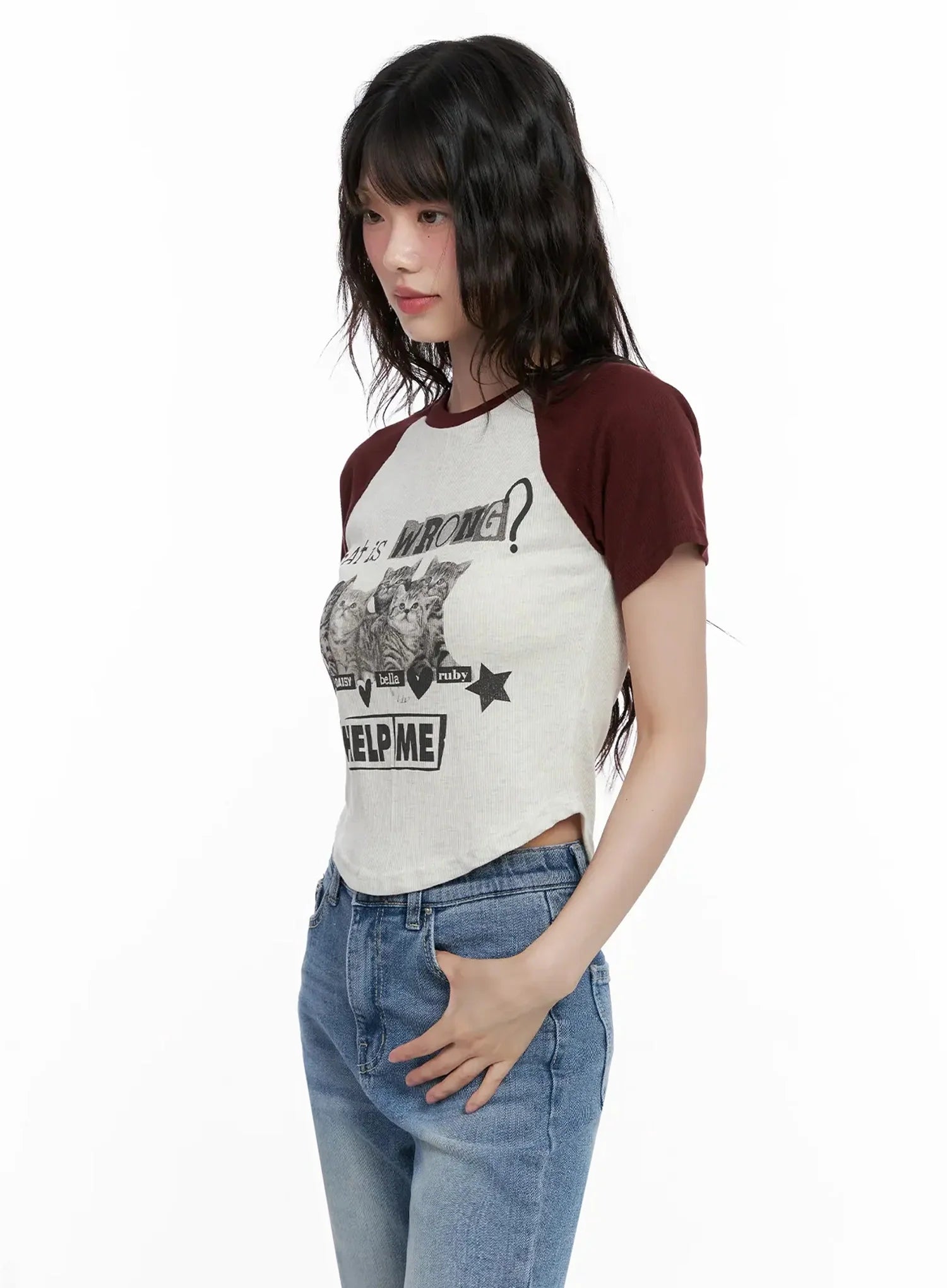 Cat Graphic Raglan Tee IL531