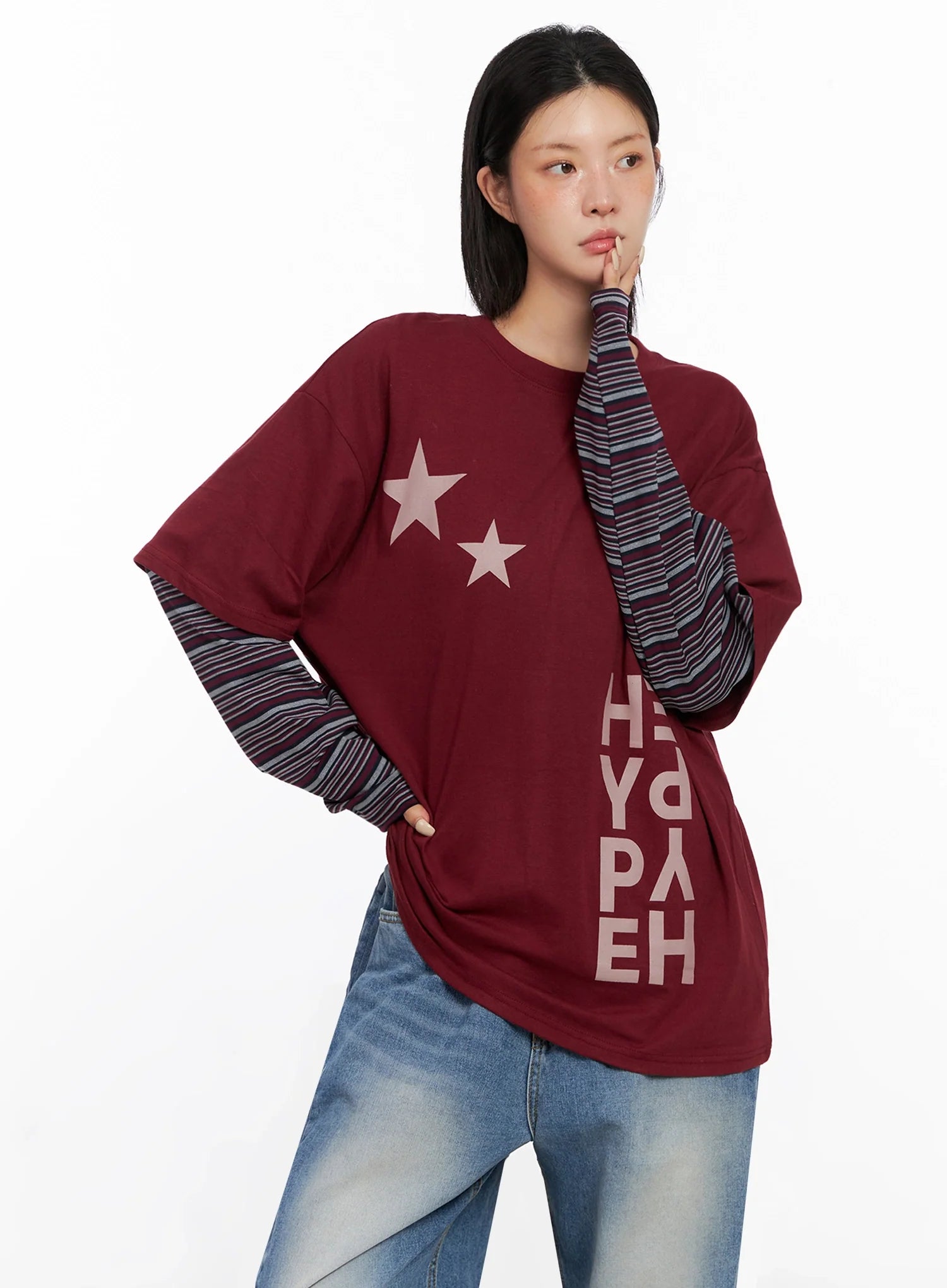 Layered Star Print Long Sleeve Tee IS515
