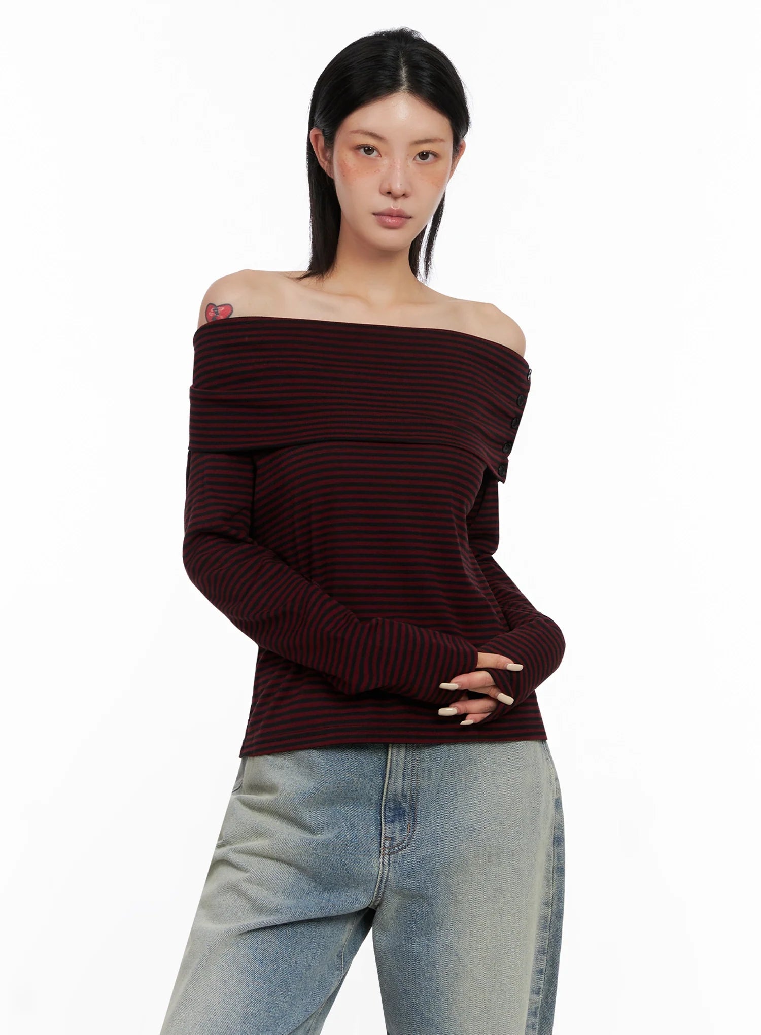 Striped Off Shoulder Top IS508