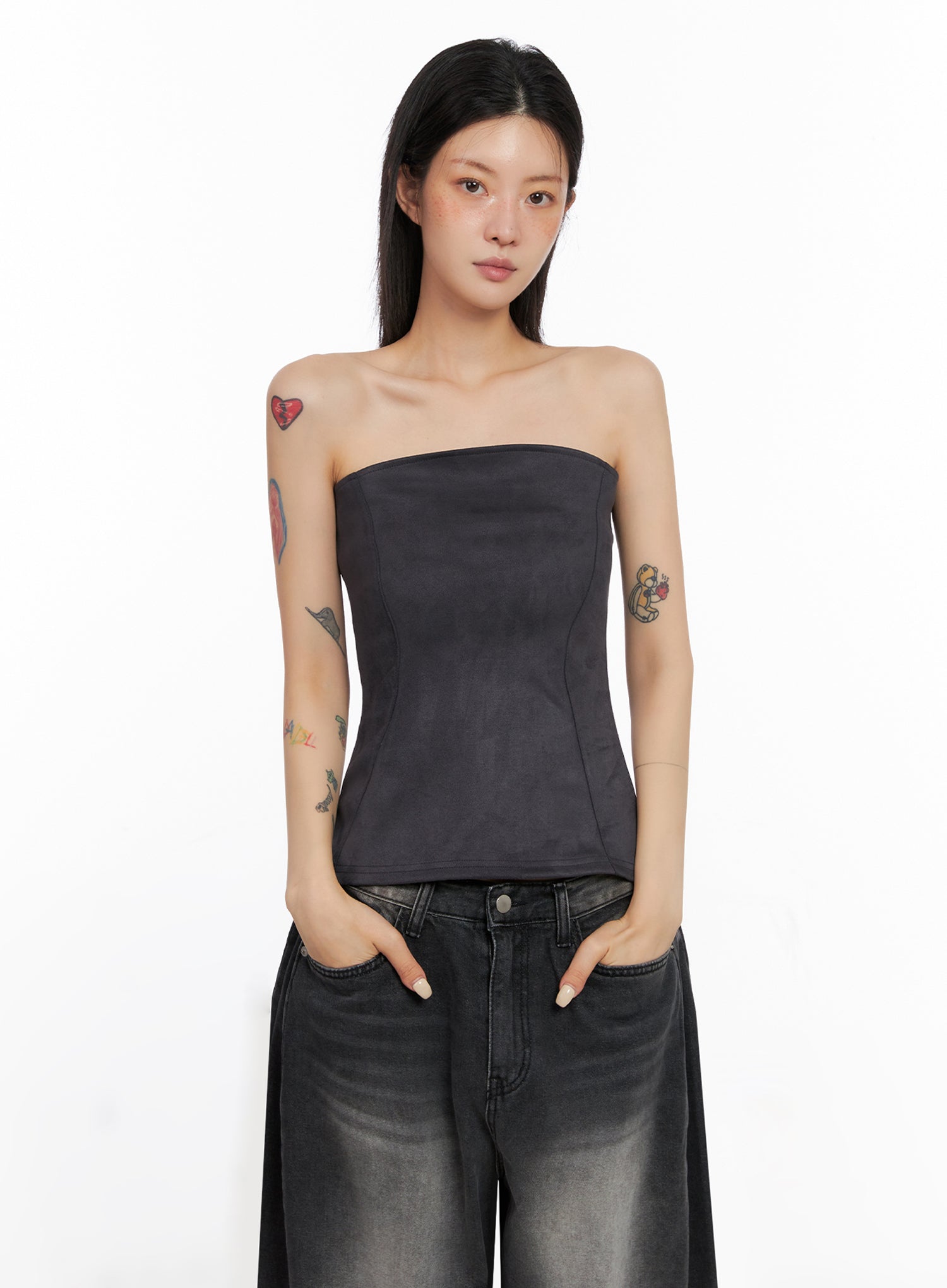 Faux Suede Tube Top IS508
