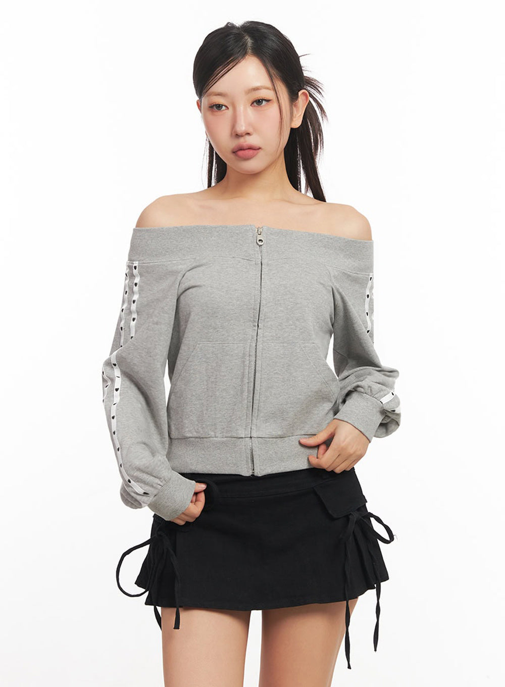 Heart Off-Shoulder Zip-Up Jacket IA524
