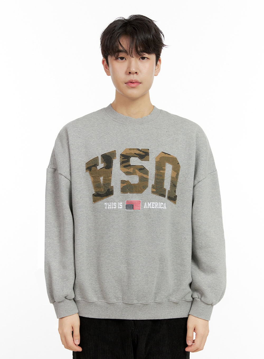Men's Camo Patch Crewneck Sweatshirt IN422