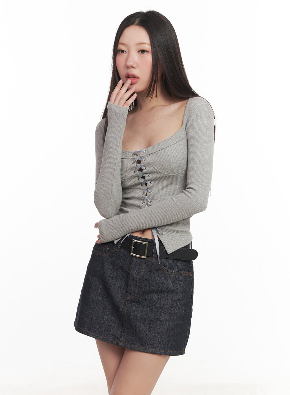 Lace-Up Corset Cardigan Top IM528