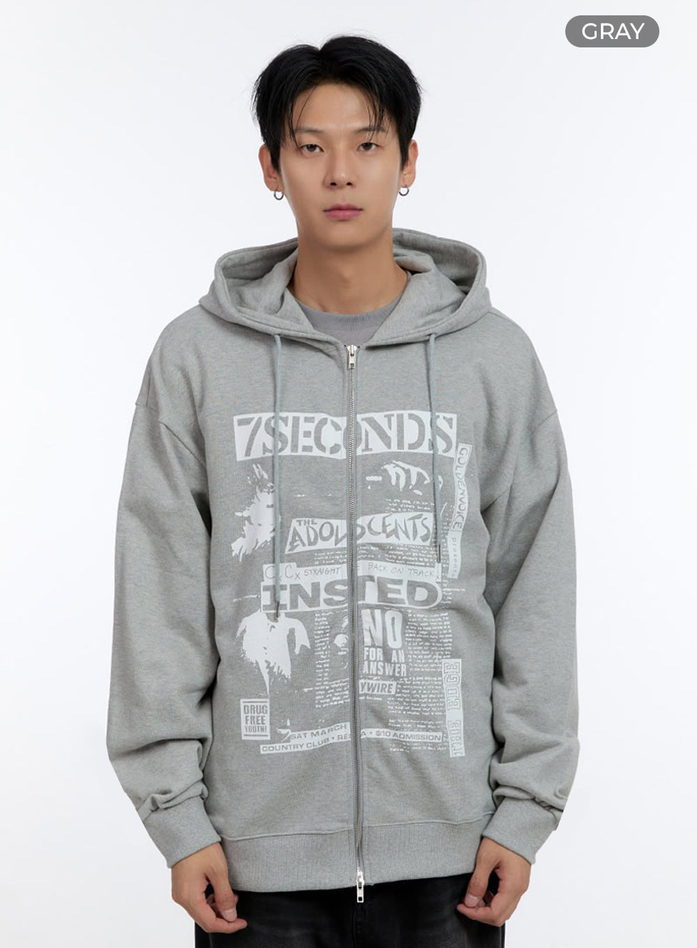 Men's Graphic Print Oversized Zip-Up Hoodie IO428