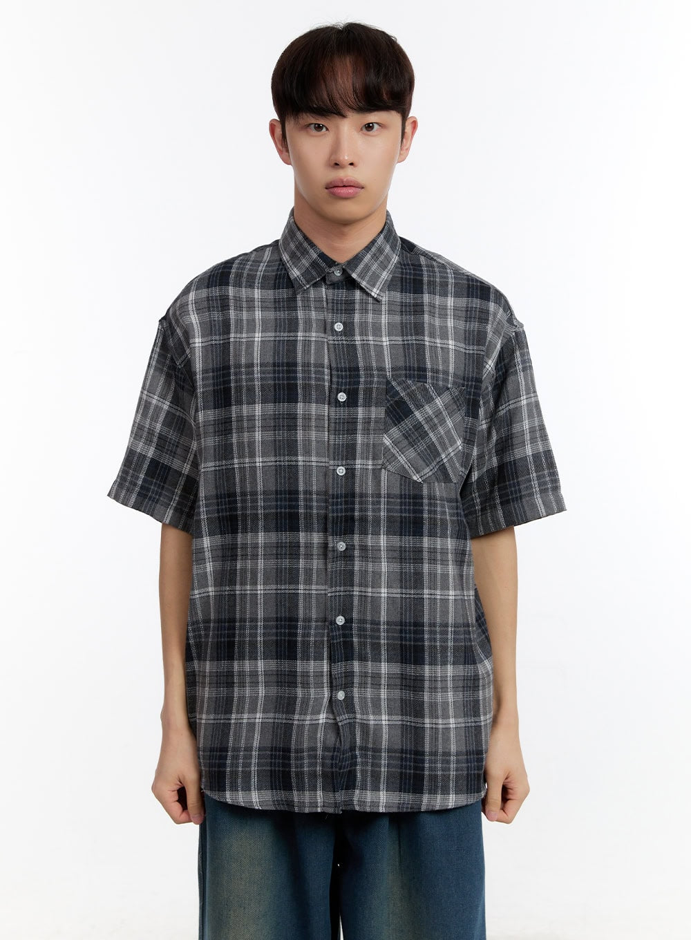 Men's Plaid Collared Oversized Shirt IA507