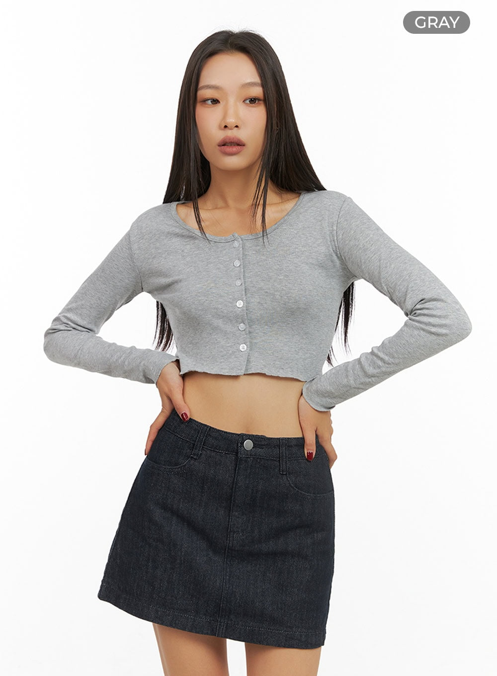 Buttoned U-Neck Crop Top IS427