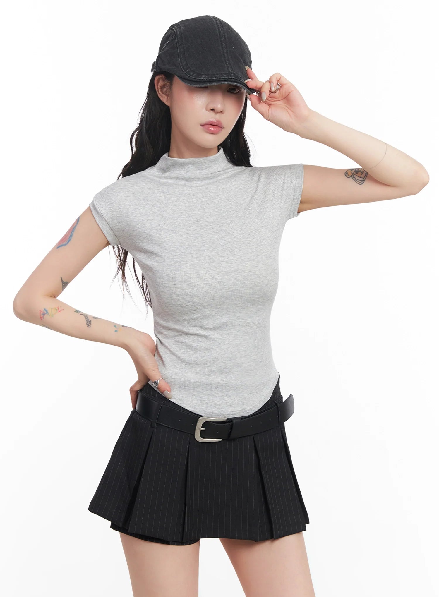 Mock Neck Fitted Short-Sleeve Top IC503