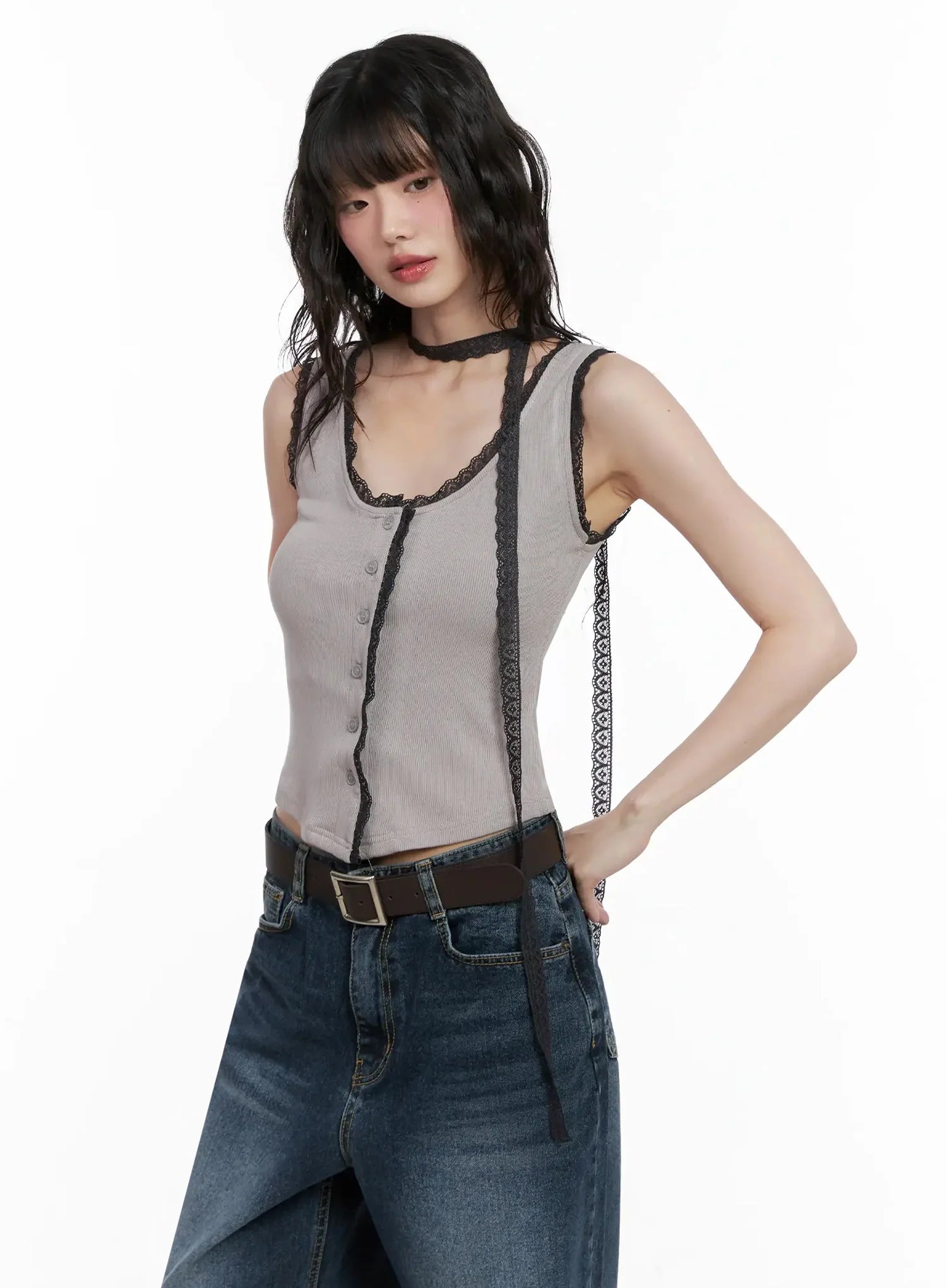 Embroidered Lace Trim Tank Top IL531