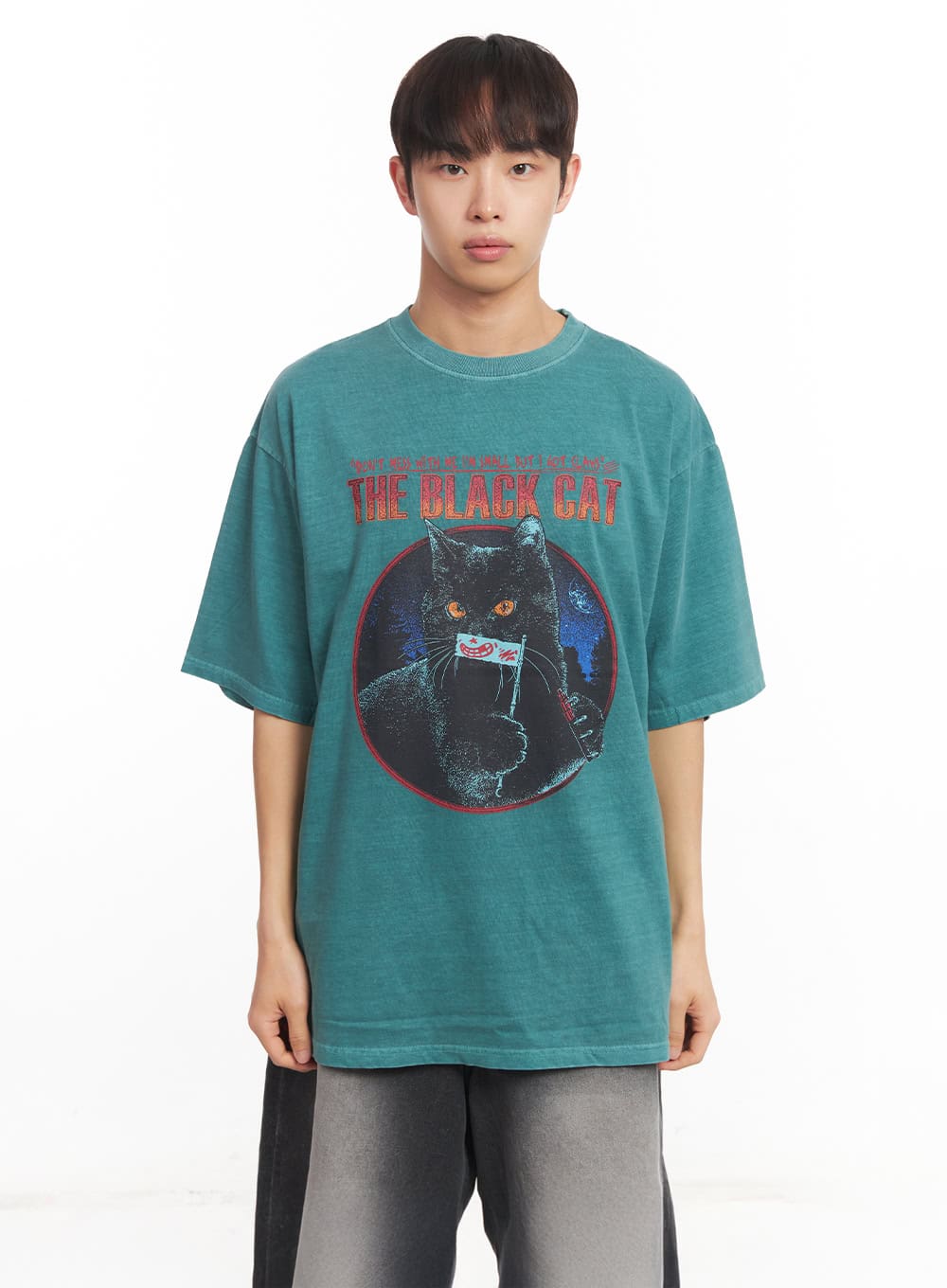 Men's Cat Graphic Oversized T-Shirt IA521