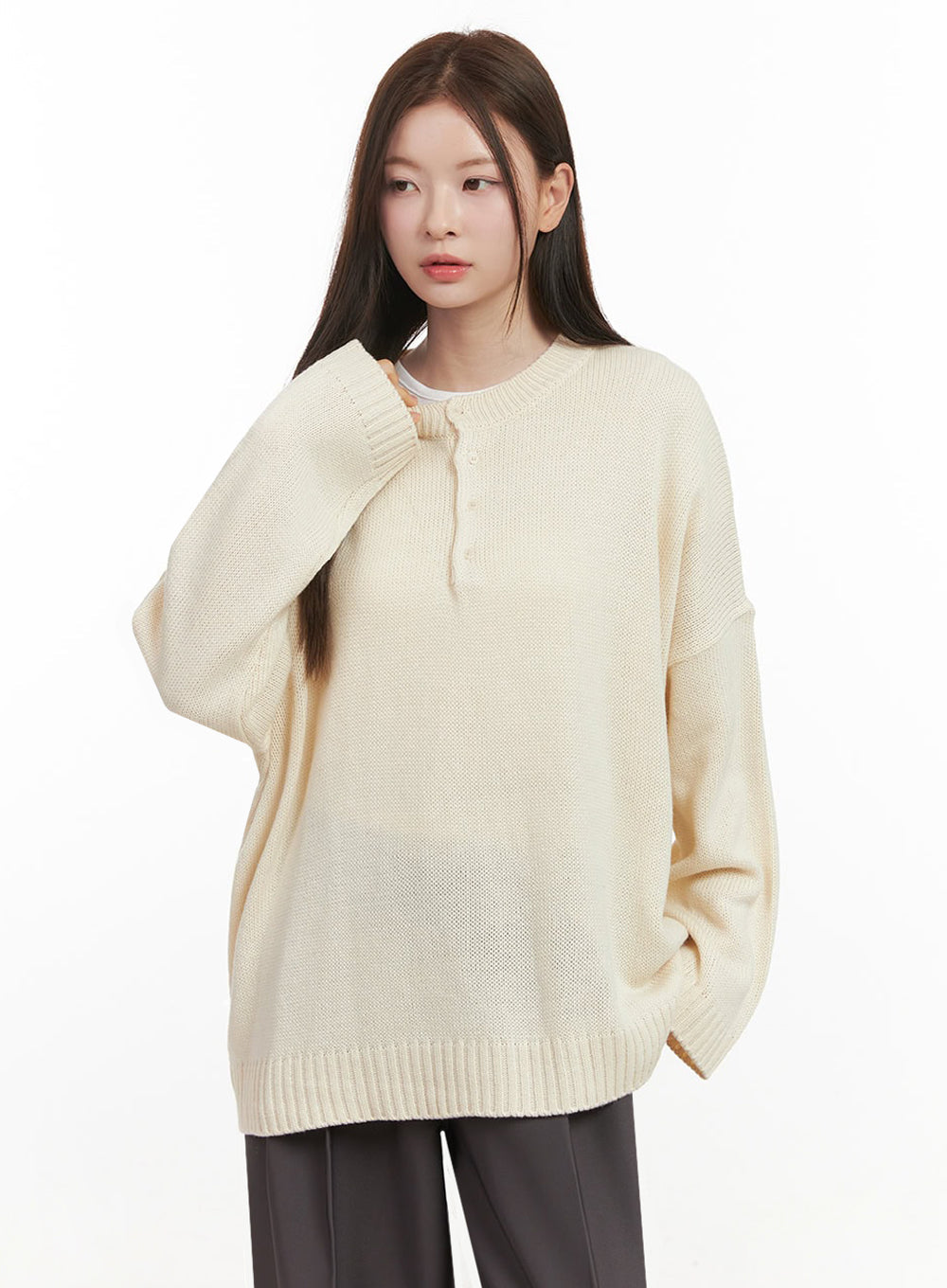 Oversized Half-Button Sweater IJ527