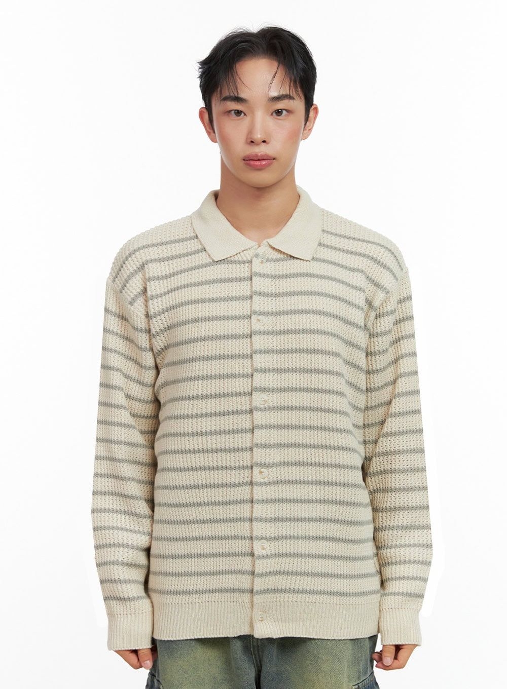 Men's Striped Collared Sweater IN426