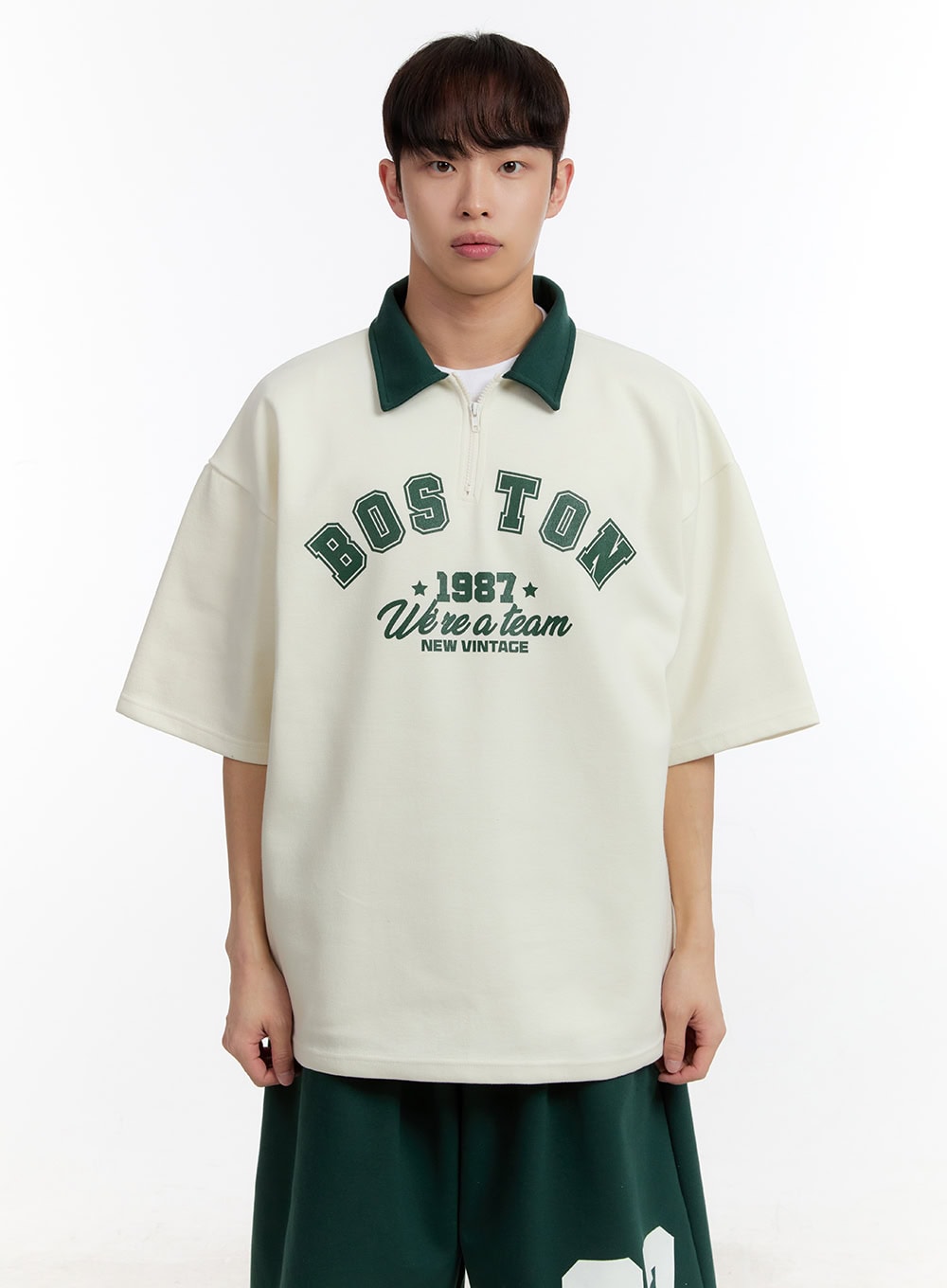 Men's Oversized Half-Zip Collared Sweatshirt IA504