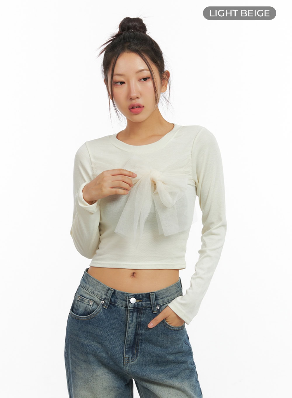 Ribbon Tied Long Sleeve Top IS402