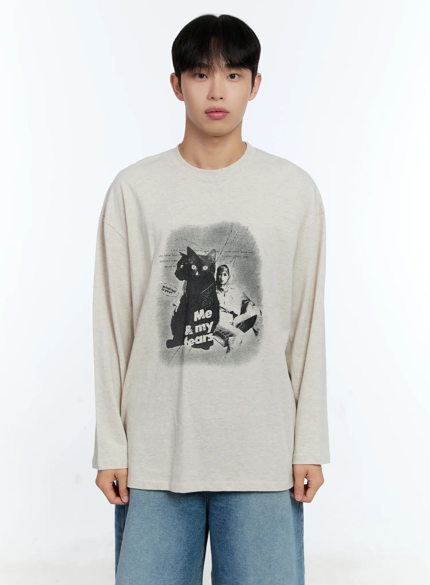 Men's Cat Graphic Long Sleeve T-Shirt IG515