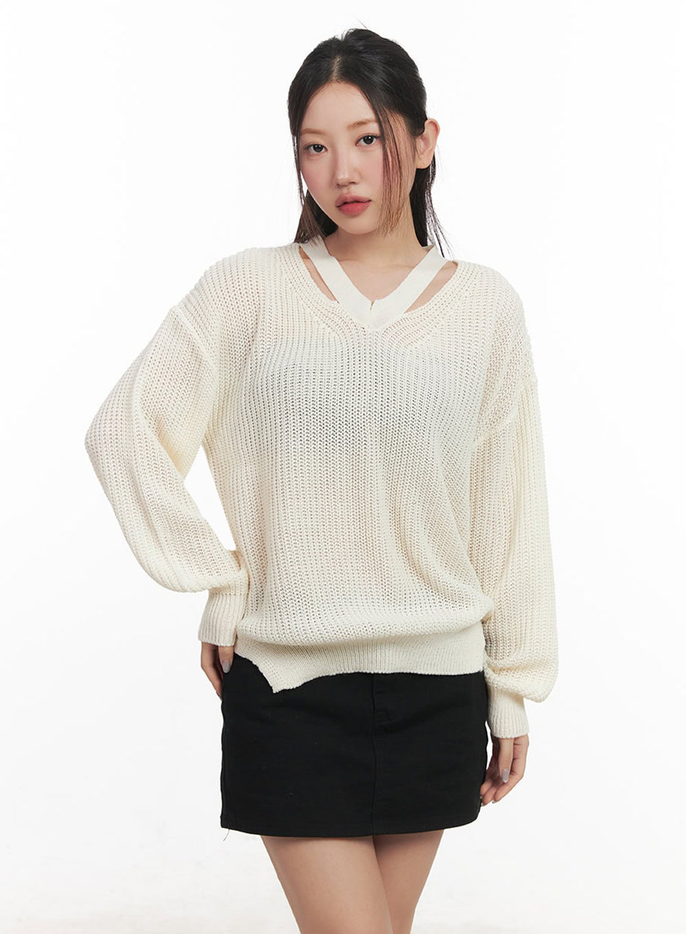 V-Neck Cut-Out Knit Sweater IM524