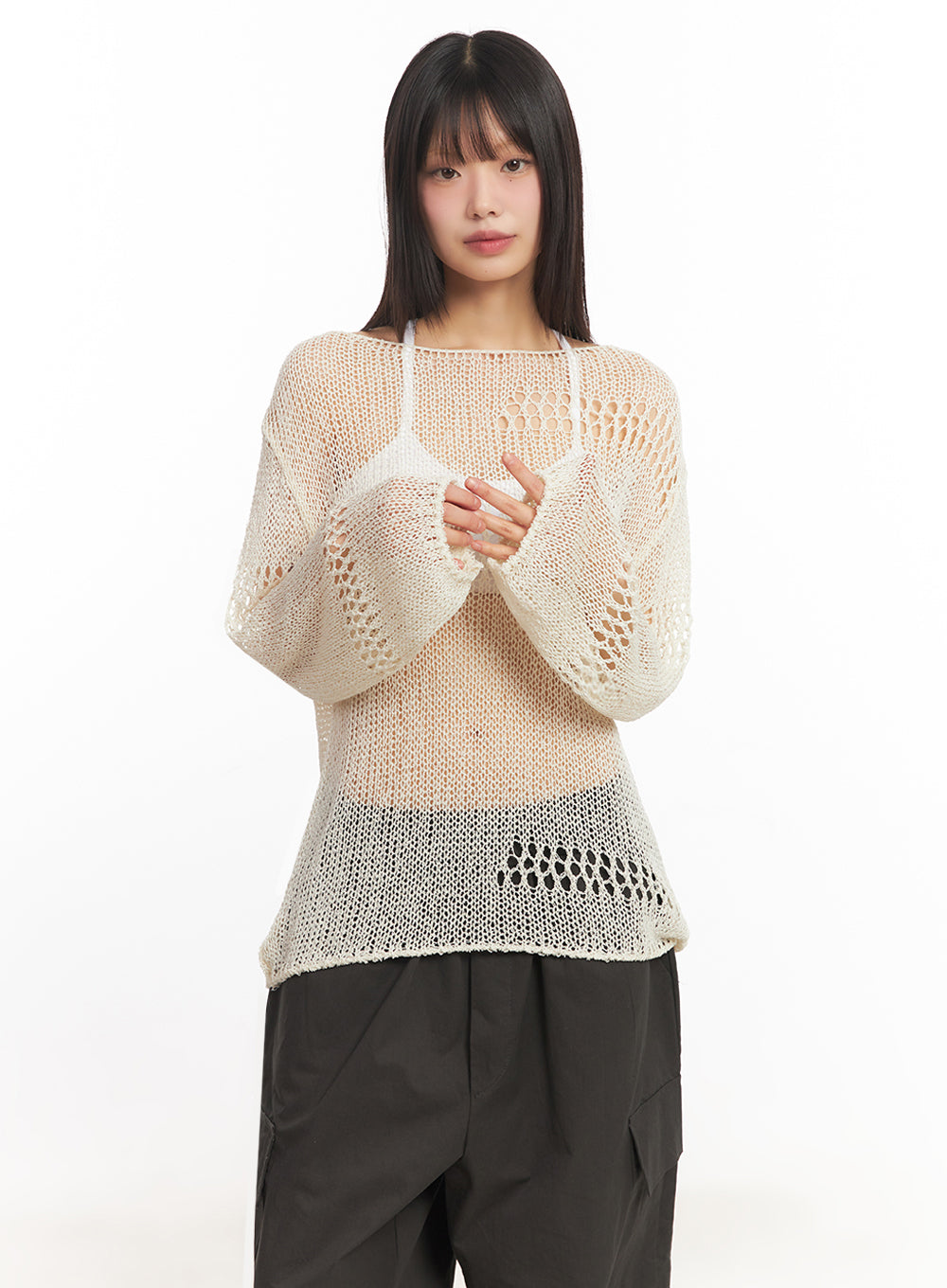 Mesh Patterned Knit Top IA521