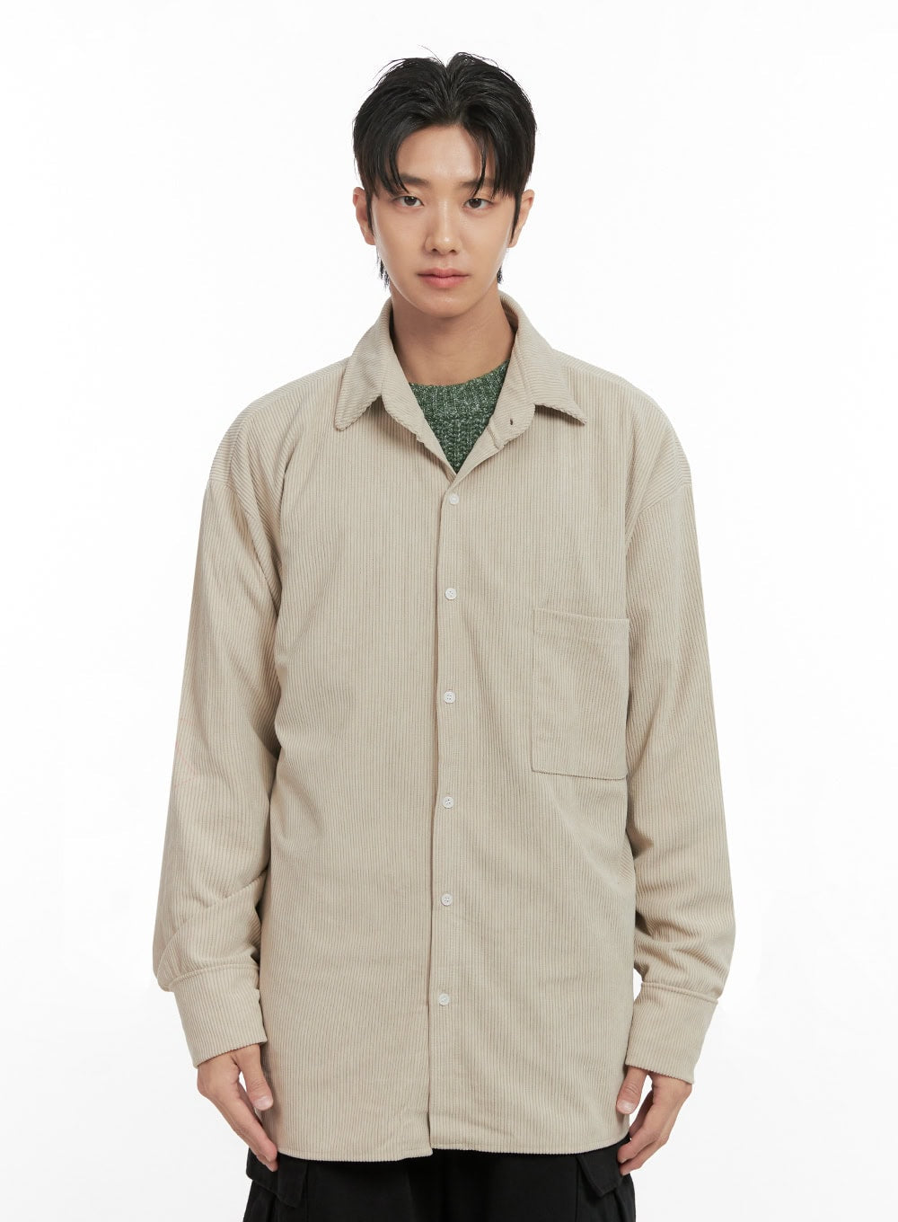Men's Corduroy Collared Button-Up Shirt ID413