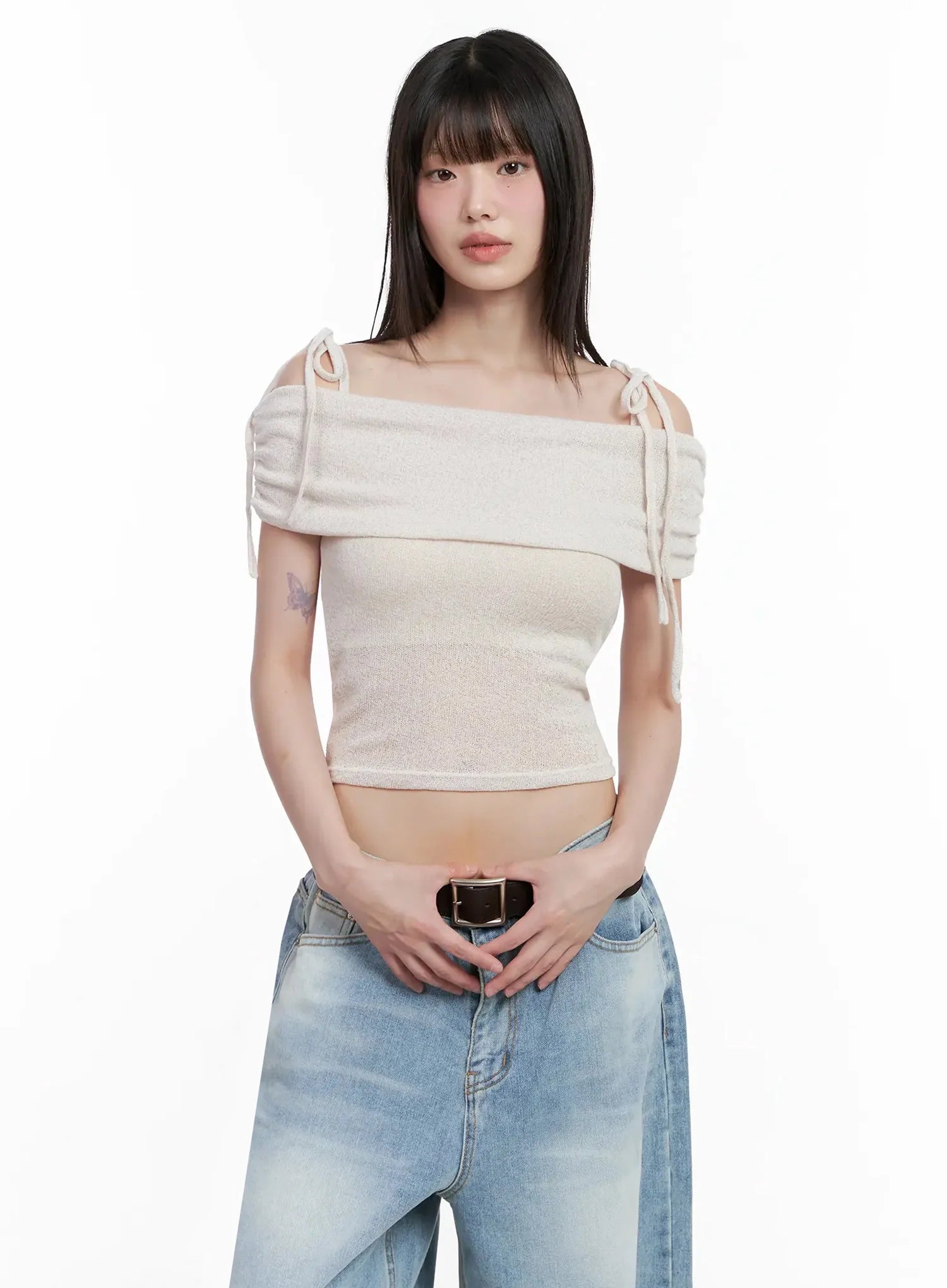 Textured Off-Shoulder Knit Top IL531