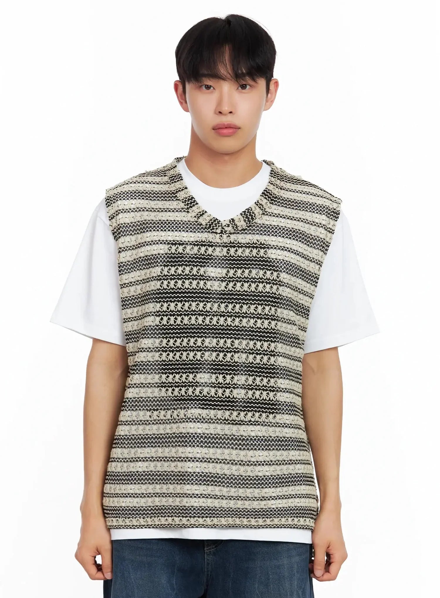 Men's Striped Knit V-Neck Vest IL516