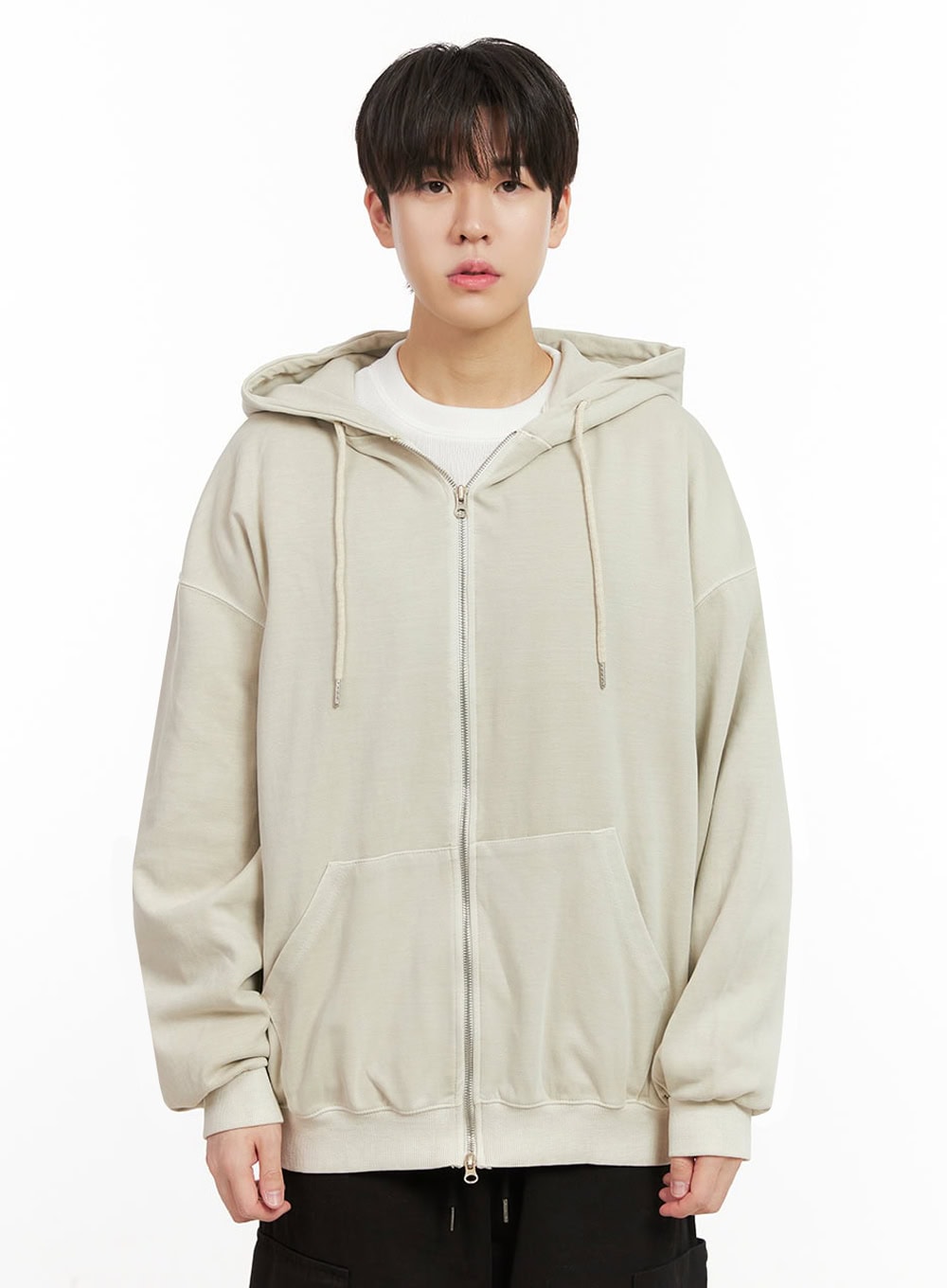 Men's Oversized Washed Zip-Up Hoodie IJ517