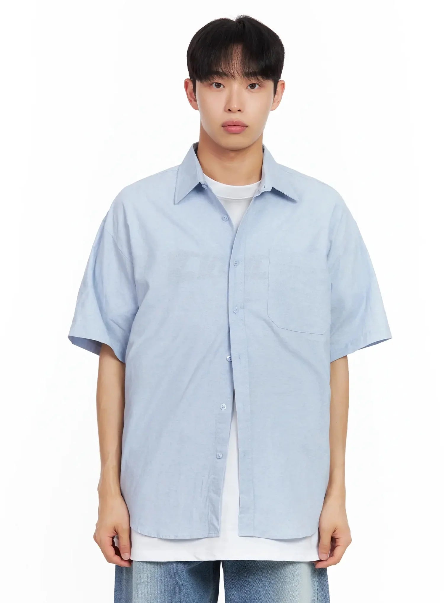 Men's Collared Short-Sleeve Button-Up Top IL516