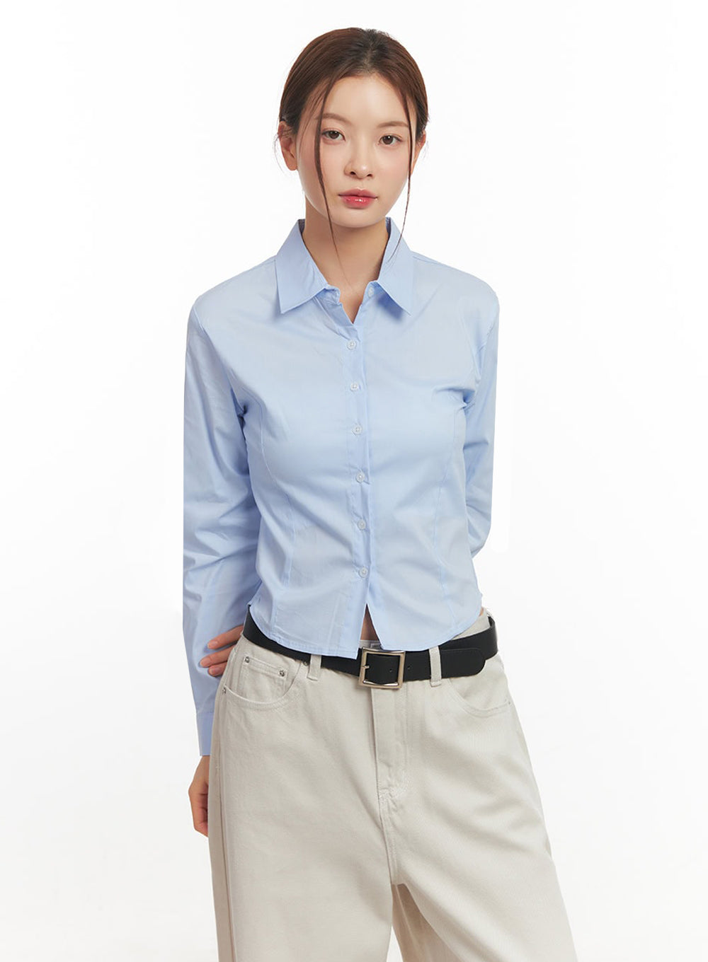Slim-Fit Cropped Collared Button-Up Shirt IM513