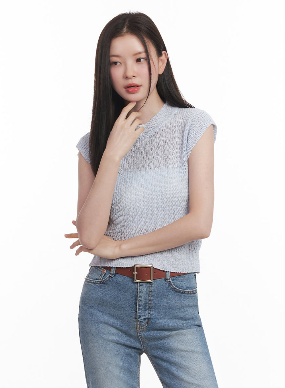 Sheer Mock-Neck Knit Top IY508