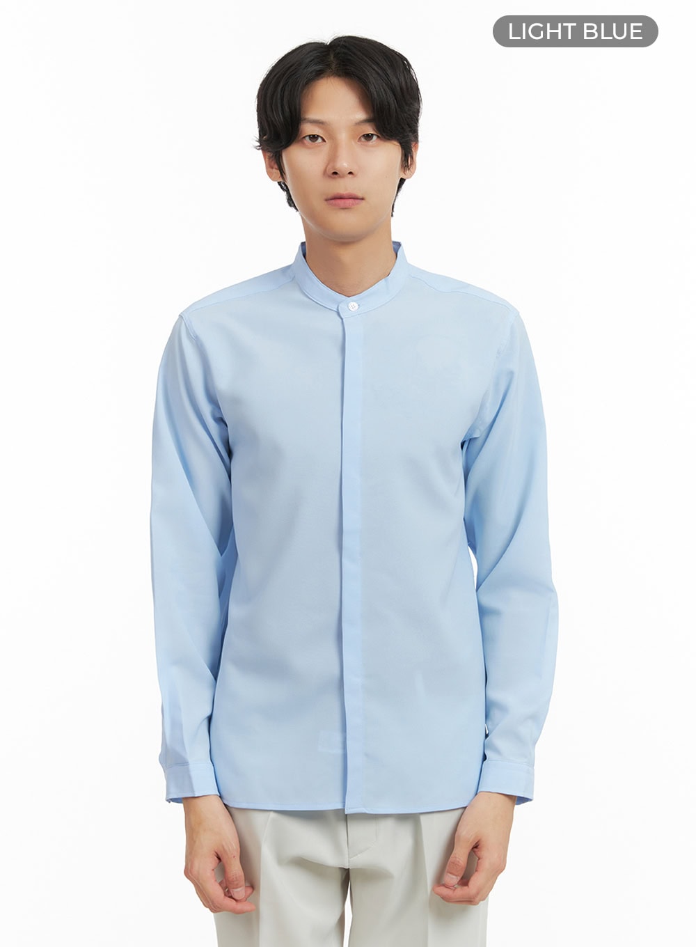Men's Solid Collarless Long Shirt IY402