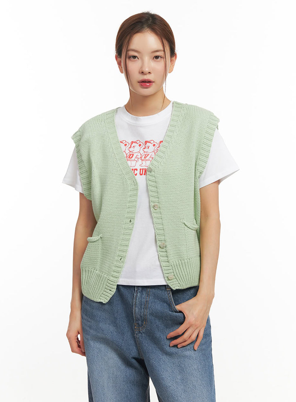 Buttoned V-Neck Sleeveless Sweater IM513