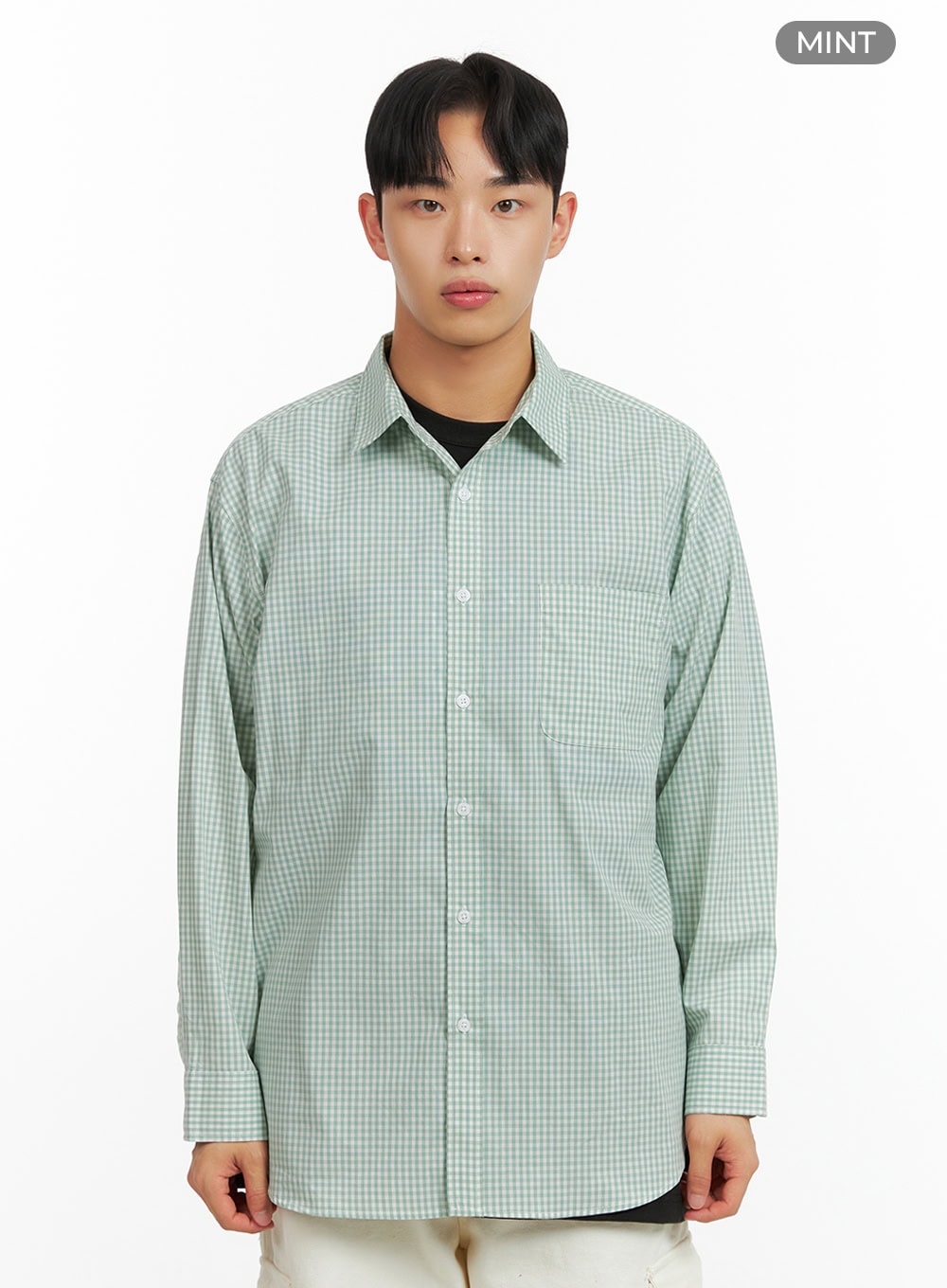 Men's Gingham Cotton Collared Shirt IU412