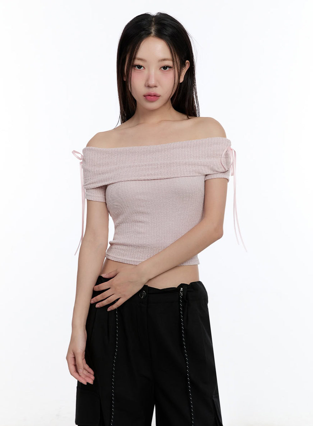 Ribbon Off-Shoulder Crop Top IU504