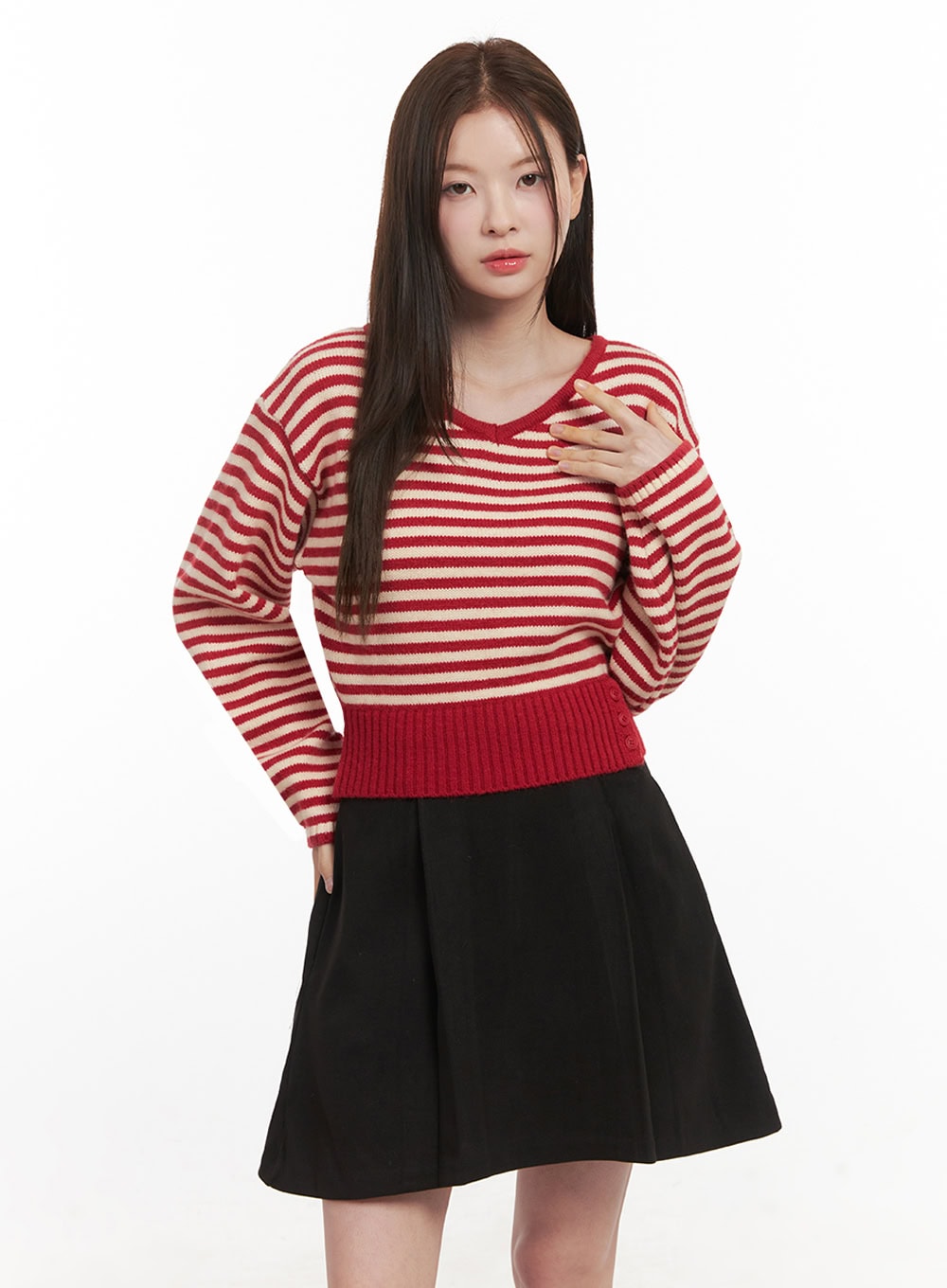 Stripe Oversized V-Neck Sweater IF505