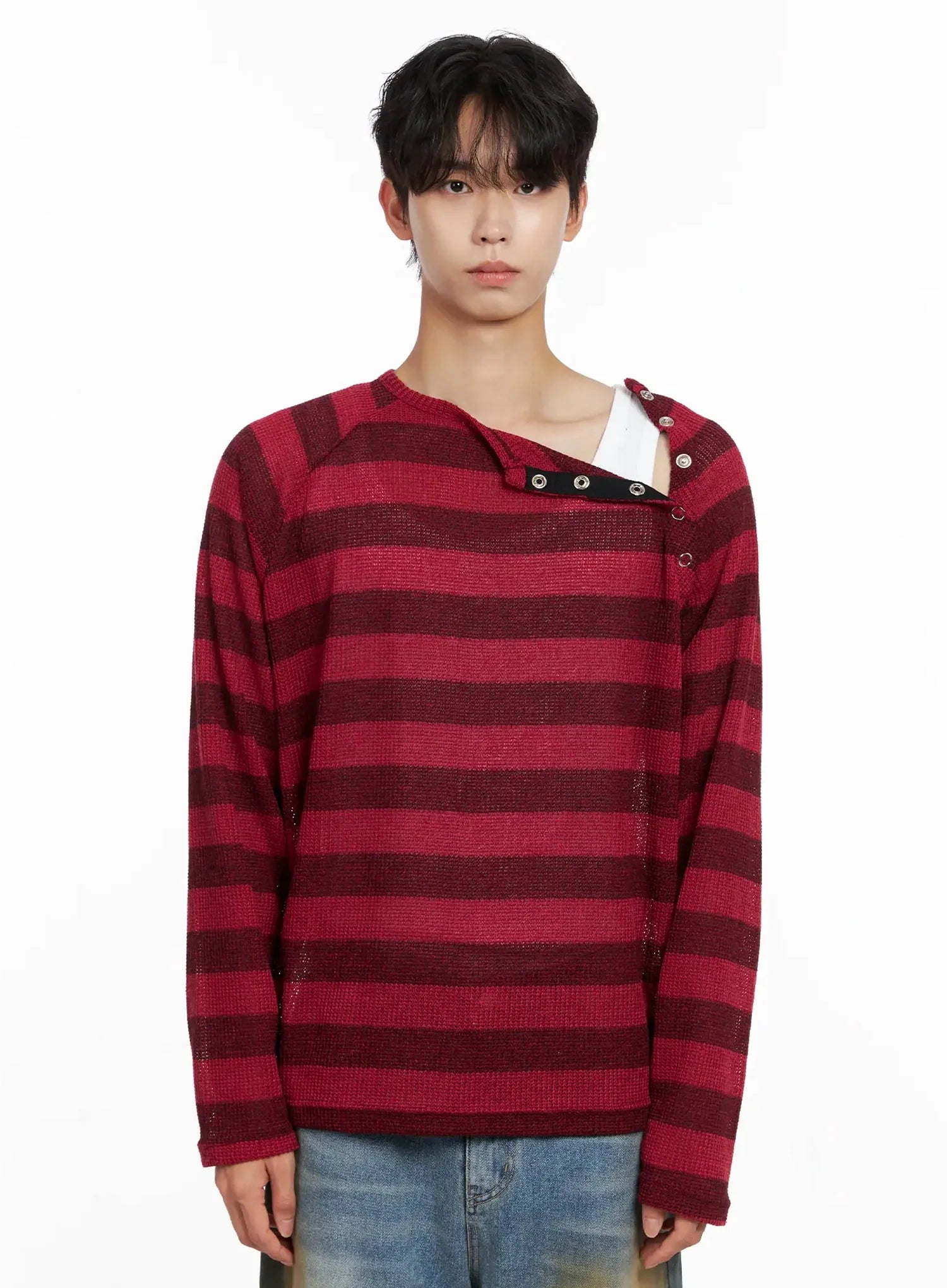 Men's Striped Snap Button Long Sleeve Shirt IO516