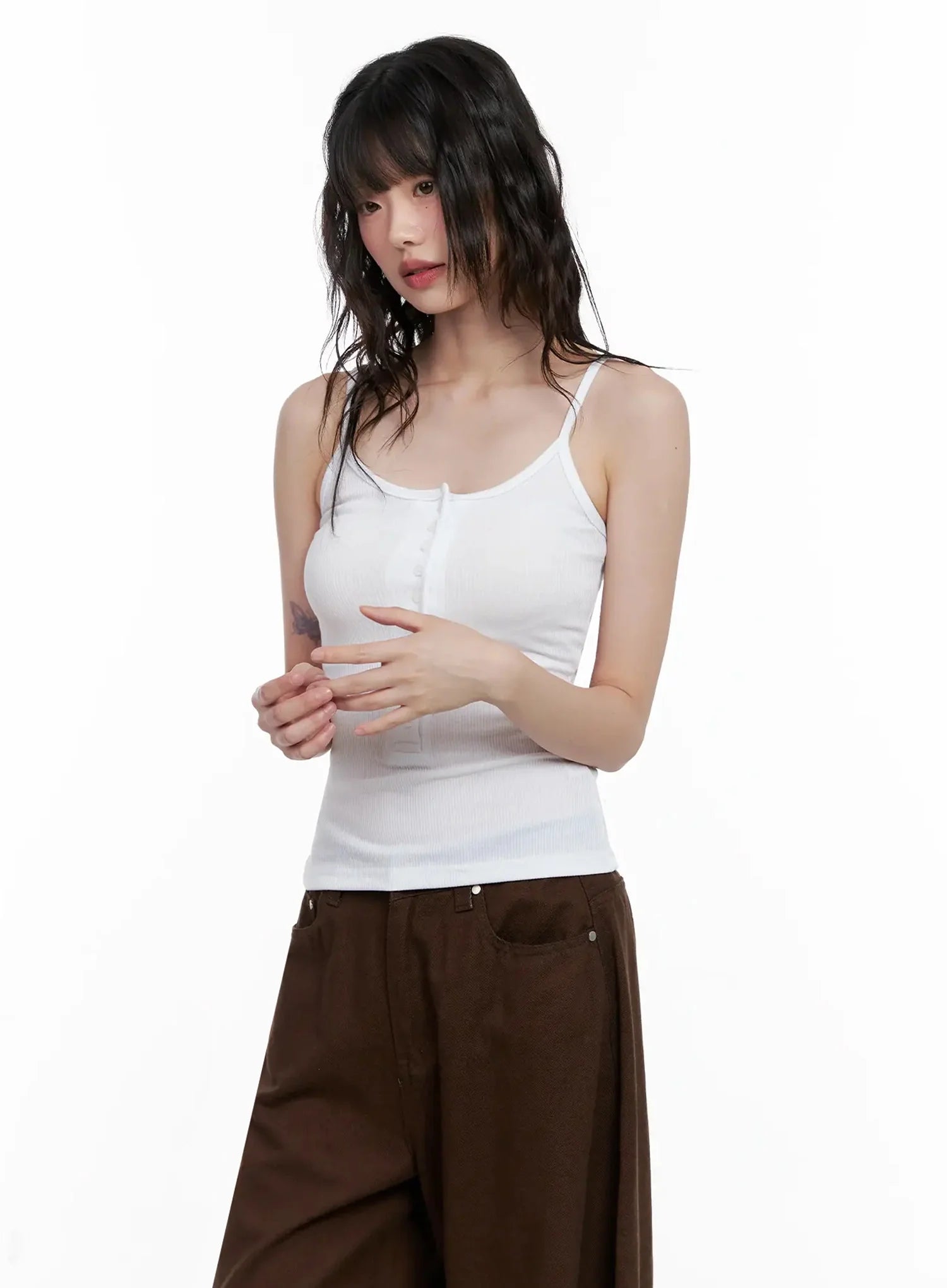 Ribbed Button Front Tank Top IL531