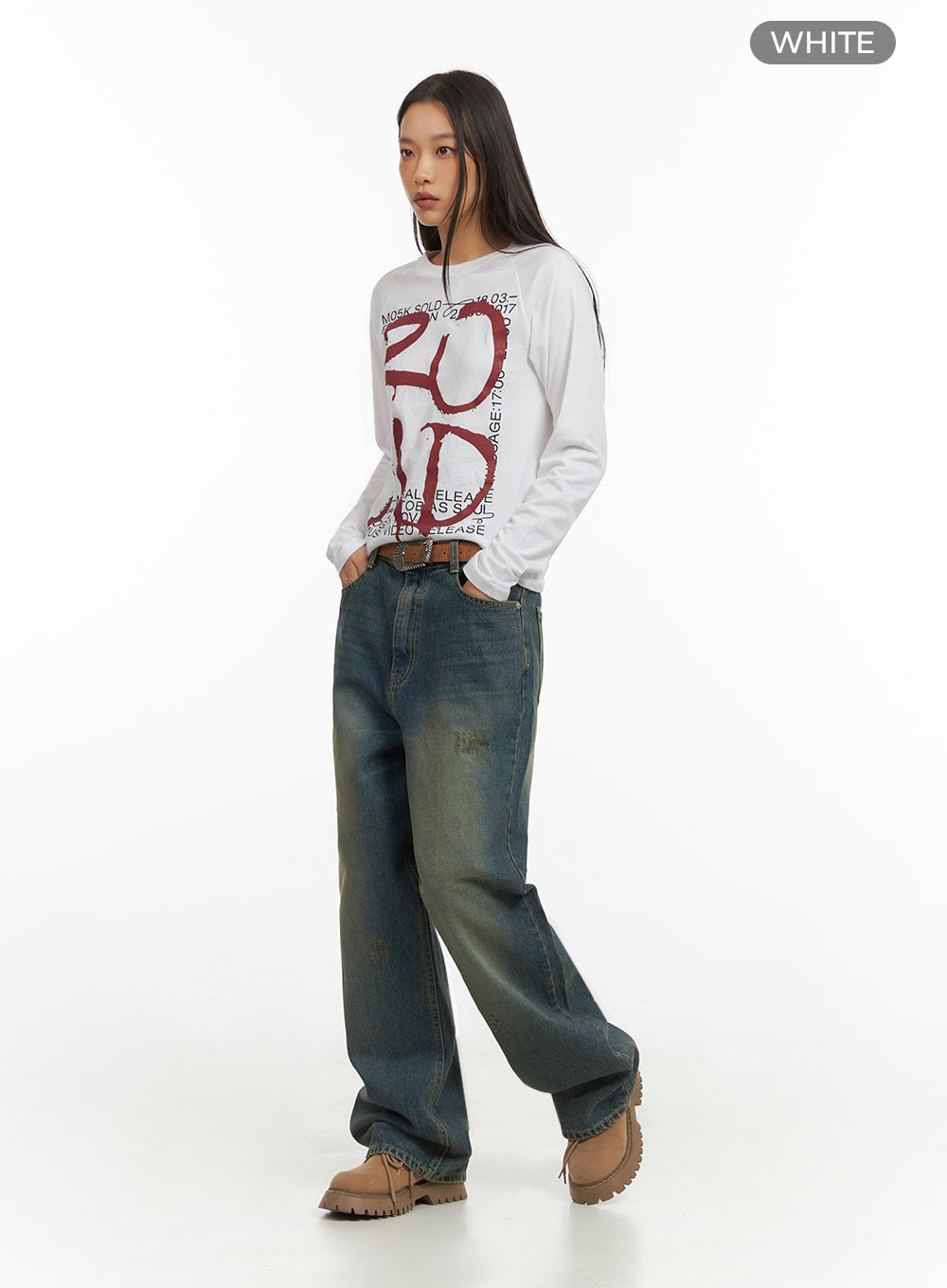 Cotton Graphic Round Neck Long Sleeve Top IO409