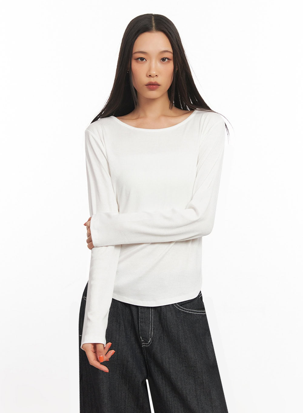 Ribbed Relaxed Long Sleeve Top IA504