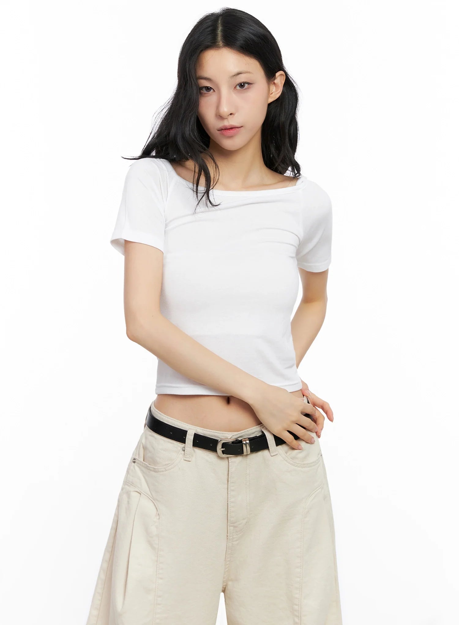 Asymmetric Shoulder-Tie T-Shirt IG508