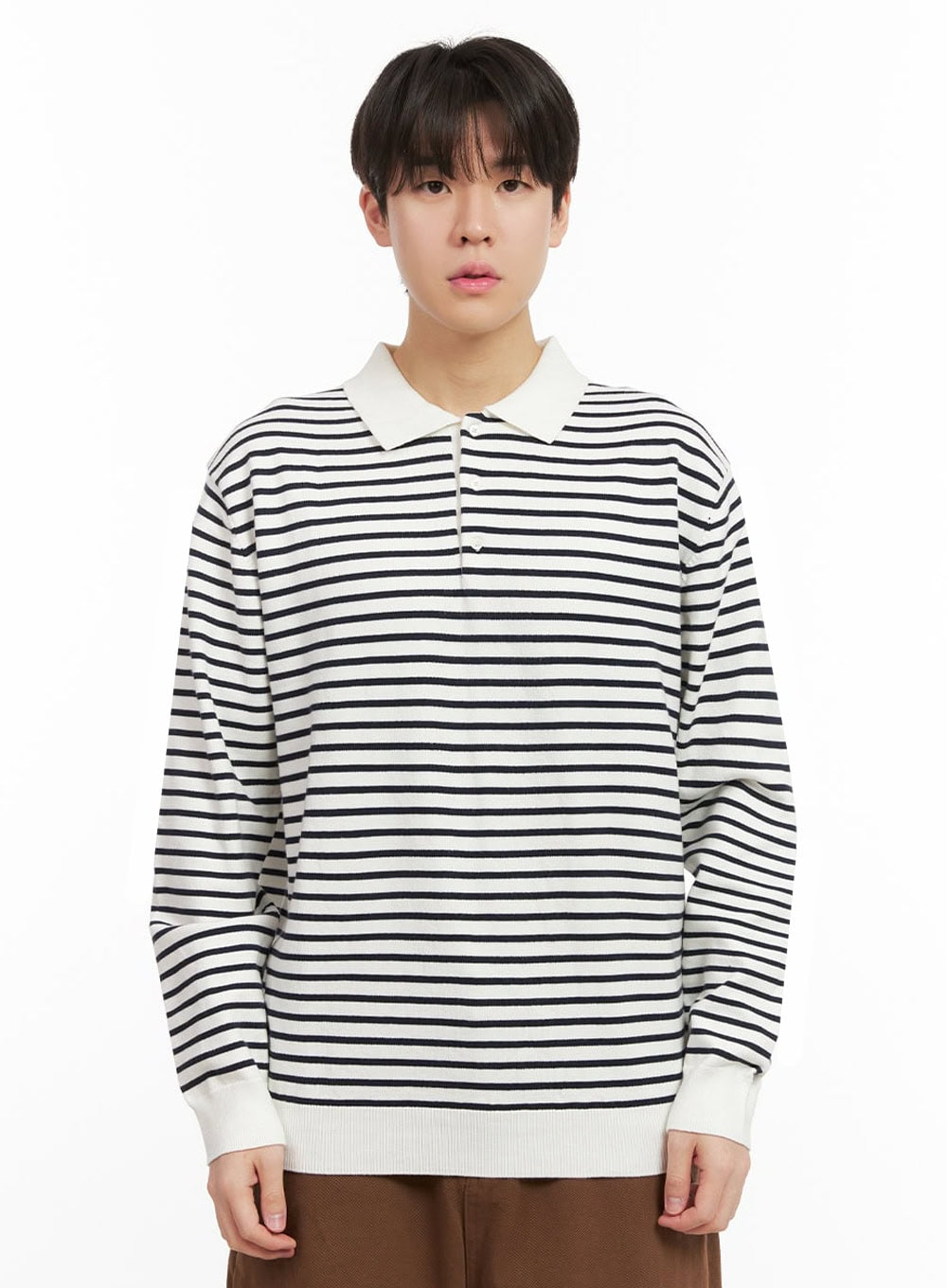 Men's Striped Long Sleeve Polo IJ517